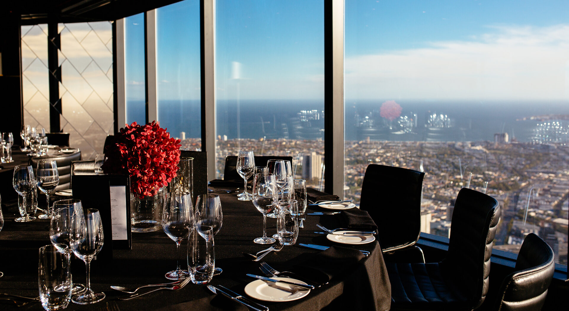 Northern Point room set up looking over Melbourne